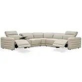 Alina Power Recline Sectional Sofa with Charging in Neutral Top Grain Leather